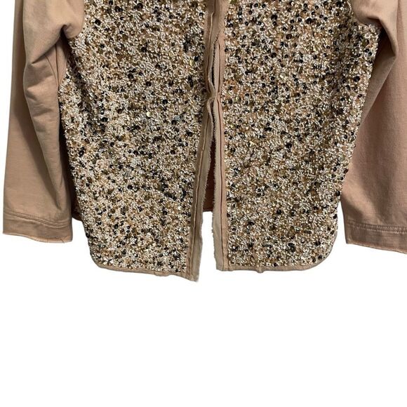 Anthropologie Postmark Beige Cream Sequin Beaded Boxy Fit Pailette Cardigan MED - Picture 6 of 8